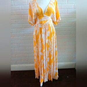 Yellow And White Double Slit Maxi Dress
